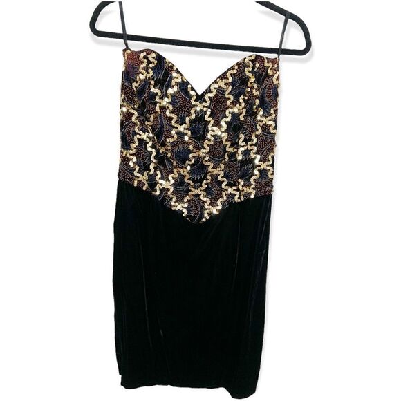 Jessica McClintock Gunne Sax 80's Velvet Sequin Mini Dress - Picture 6 of 11
